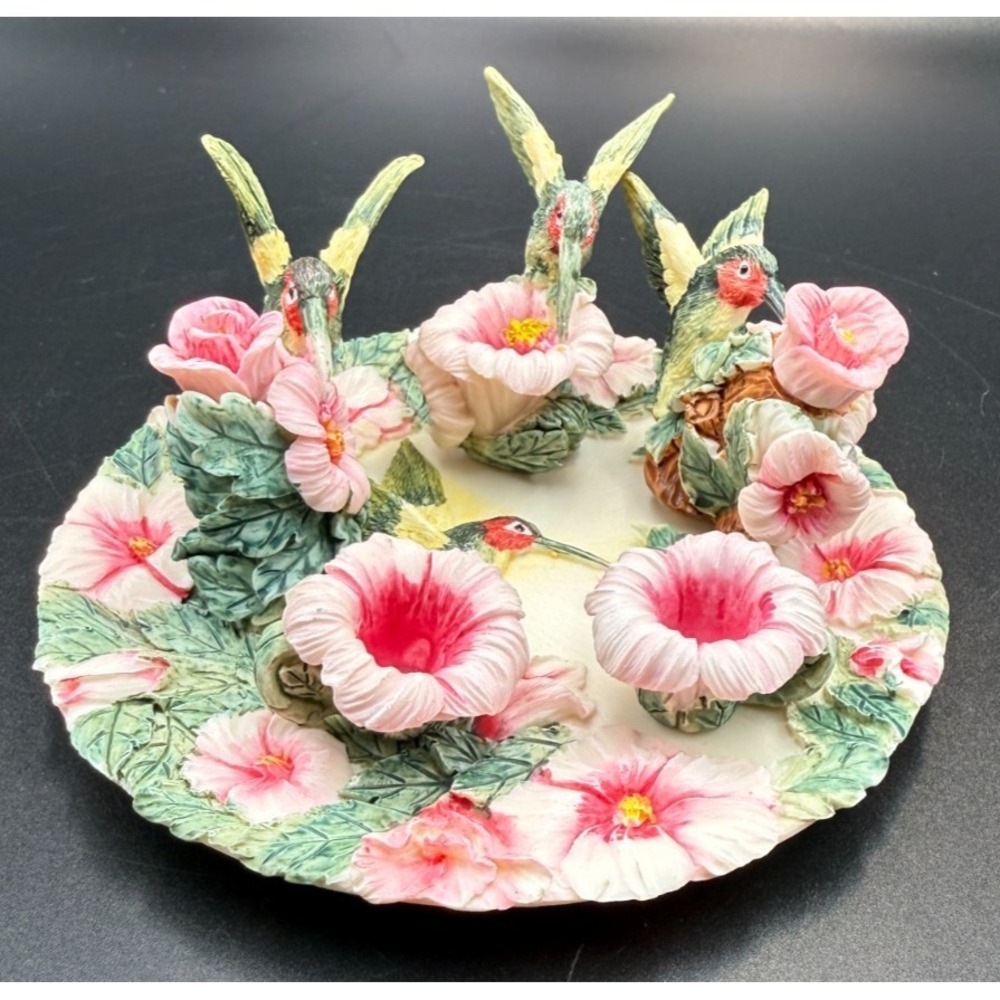 Vtg Popular Imports 1996 Mini Tea Set Hummingbird/Pink Flowers Hand-Painted